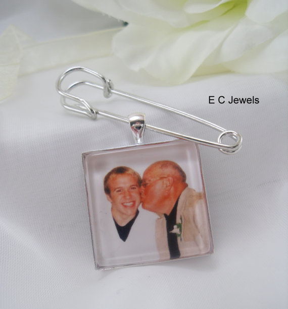 Hochzeit - Double Sided Grooms Boutonniere Custom Photo Charm