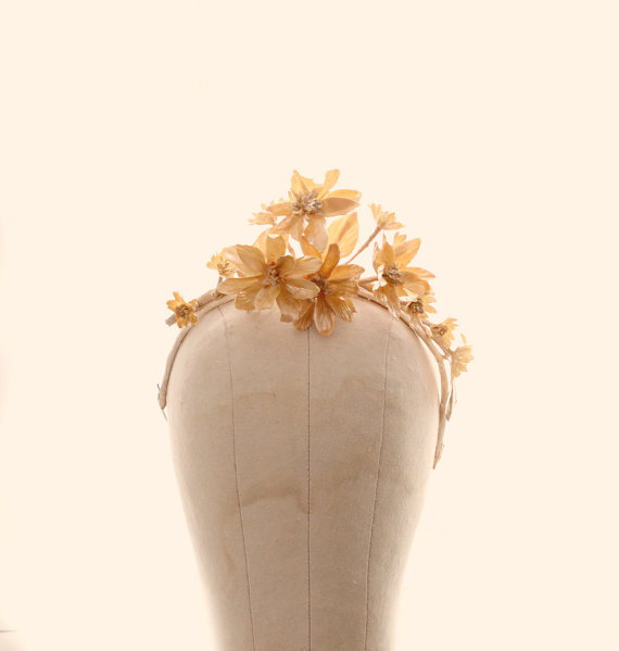 زفاف - Vintage bridal headpiece, 1940s wedding head piece, Floral tiara, Vintage bridal accessory, gold headband