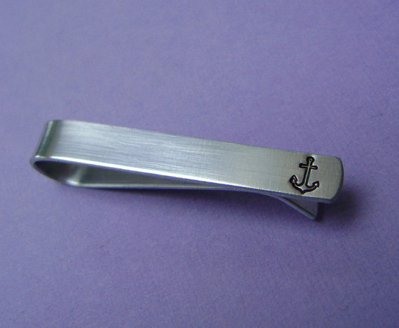 زفاف - Anchor Tie Clip, Hand Stamped Tie Bar, Perfect Gift for the Person that lives for the Nautical Life