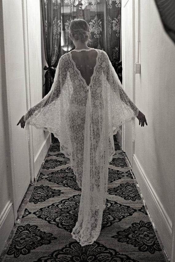 زفاف - Exclusive Embroidered French Lace Bridal Robe Nightgown Wedding Sleepwear Bridal Lingerie Bridal Robe Paris Chic Runway Collection