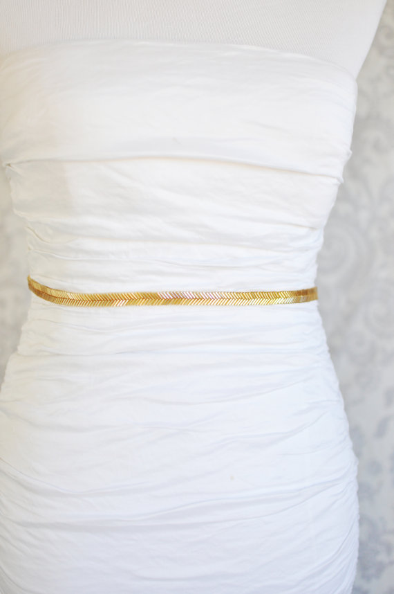 زفاف - Gold Beaded Bridal Sash, Gold Bridal Belt, Gold Wedding Belt, Thin Bridal Sash, Simple, 1920's or 1930's Style, Also Available in Silver