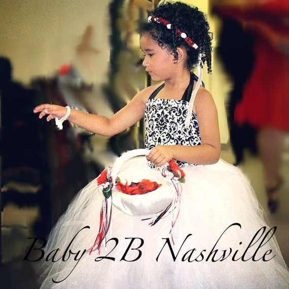 زفاف - Vintage Damask  Flower Girl Dress, Wedding Flower Girl  Dress, White Dress,Wedding Flower Girl Tutu Dress Baby to Girls 9-10
