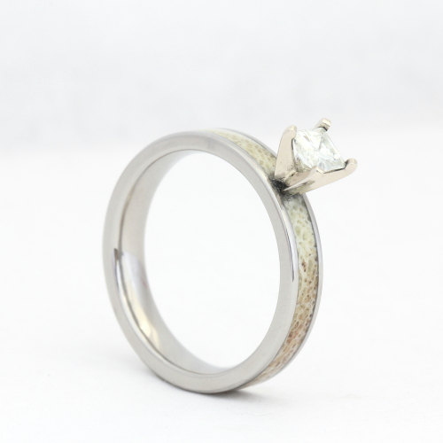 Hochzeit - Custom Deer Antler Engagement Ring, Unique Deer Antler Wedding Ring, Princess Cut Diamond, Womens Antler Ring, Ring Armor Included