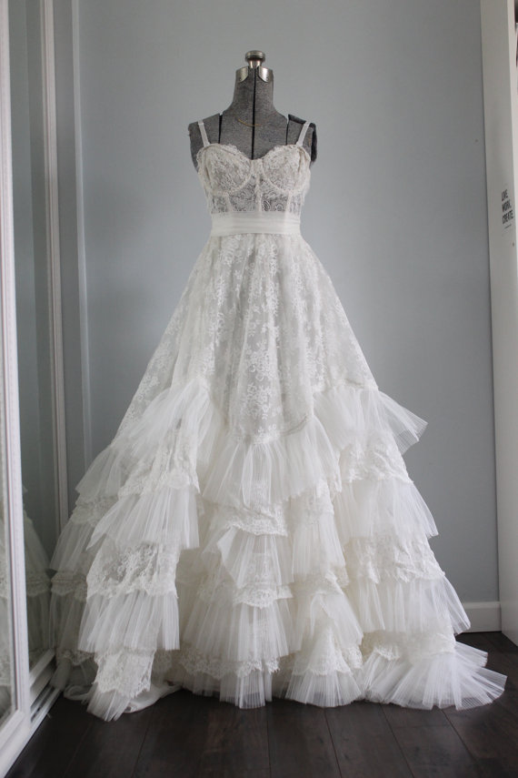 Wedding Dress Bohemian Romantic Long Bustier Wedding Gown Chiffon ...