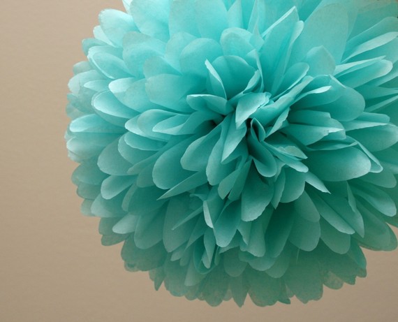 Hochzeit - Aqua Tissue Paper Pom .. Wedding Decor / Bridal Shower / Baby Shower / Tiffany Blue / Party Decoration