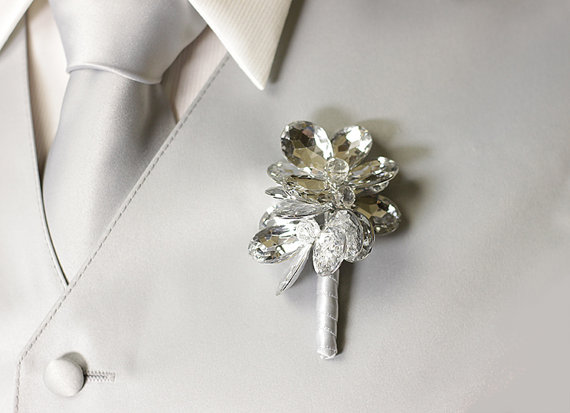 Свадьба - Boutonniere - Beaded Mirrored Flowers - Button Hole - Wedding Accessory for Groom, Groomsmen, and Prom