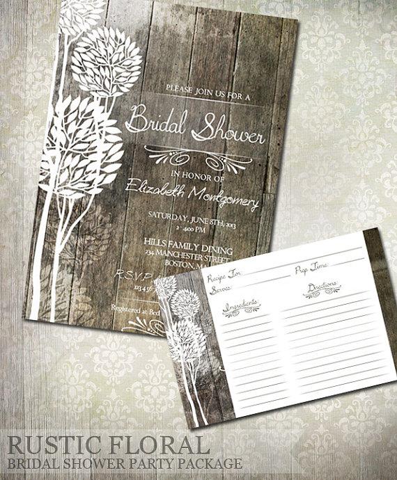 Wedding - Rustic Wood Bridal Shower Invitations & Recipe Cards 