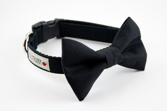 زفاف - Solid Black Wedding Dog Bow Tie Collar