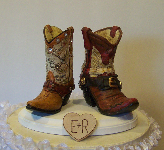 Hochzeit - Wedding Cake Topper-His and Her Western Cowboy Boots