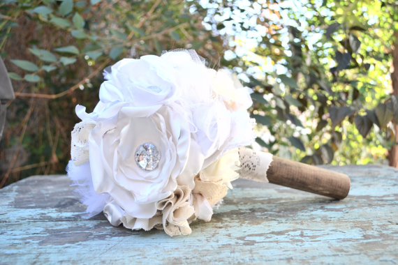 Hochzeit - Vintage Fabric Bouquet with Brooch Accents, Fabric Bouquet, Brooch Bouquet, Rustic Wedding, Keepsake, Vintage Wedding, Vintage Bouquet
