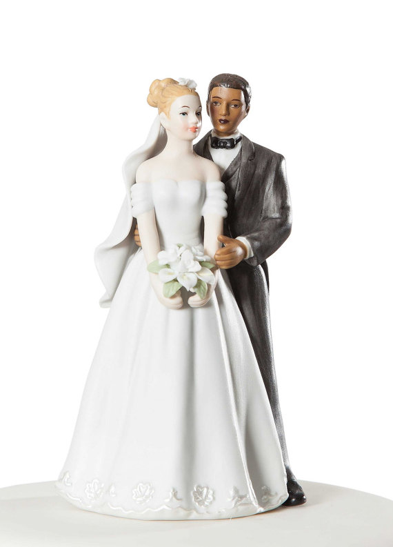 Свадьба - Elegant Interracial Wedding Cake Topper - Custom Painted Hair Color Available