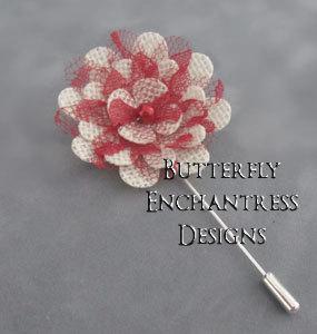 زفاف - Mens Accessories, Groom Flower Lapel, Wedding Buttonhole, Groomsmen Gift Boutonnieres - Ivory Crimson Red Mum Flower Lapel Pin