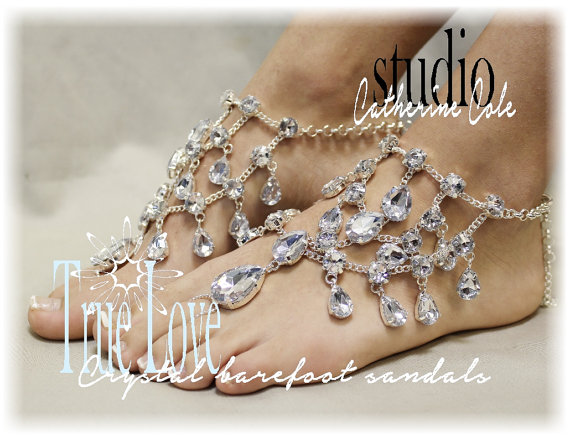 Hochzeit - CRYSTAL Barefoot sandals bridal foot jewelry barefoot sandle destination wedding shoes beach wedding jewelry by  Catherine Cole Studio SJ5