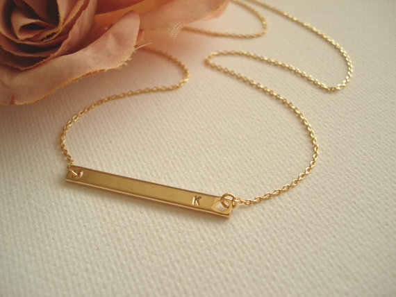 زفاف - Gold Bar Initial Necklace - Celebrity inspired Personalized, everyday simple , best friend, birthday, bridesmaid gift,  wedding jewelry
