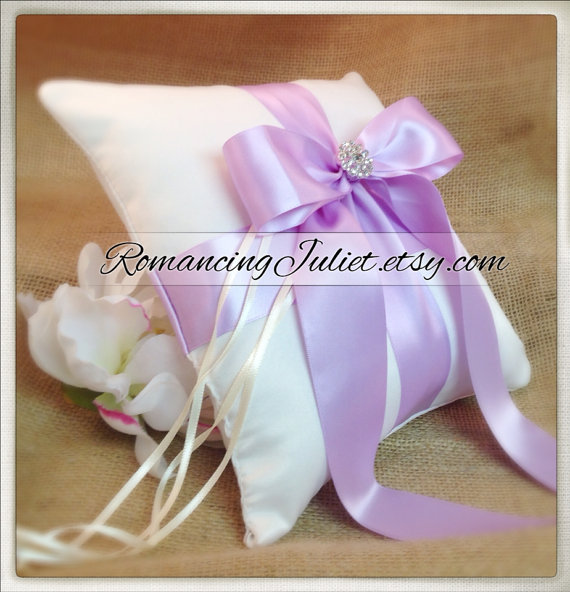 Hochzeit - Romantic Satin Elite Ring Bearer Pillow...You Choose the Colors...Buy One Get One Half Off...shown in white/lilac