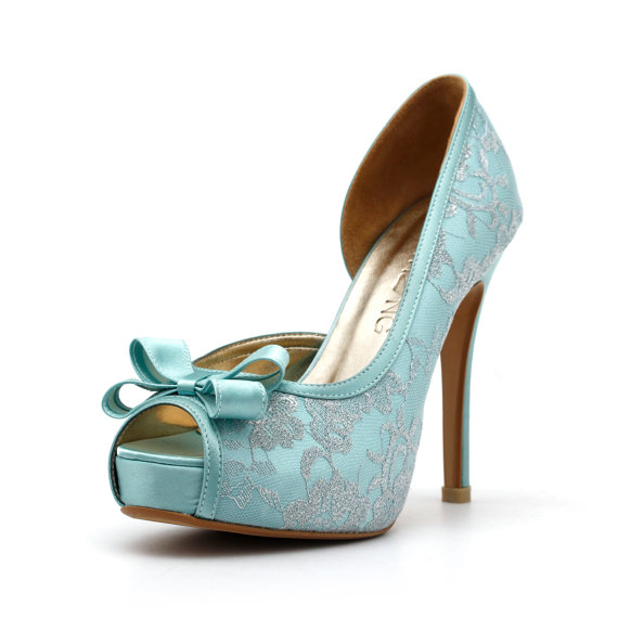 زفاف - Lady Catherine, Tiffany Blue Wedding Heels, Robbin Blue Egg Wedding Shoes with Lace,  Something Blue Wedding Heels, Mint Green Wedding Shoes