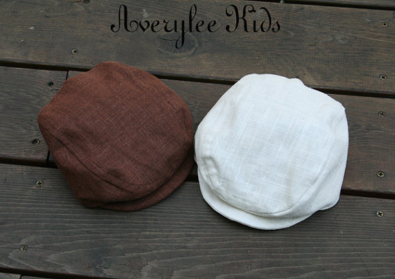 Mariage - Newsboy Boy Hat in Natural, Brown, Black, Navy Blue and White Linen, Newsboy Cap, Toddler, Infant, Wedding Ring Bearer
