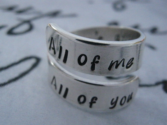 زفاف - Engagement Ring, Personalized Ring, John Legend, All of me loves all of you, Sterling Silver Ring, Long distance relationship, Promise Ring