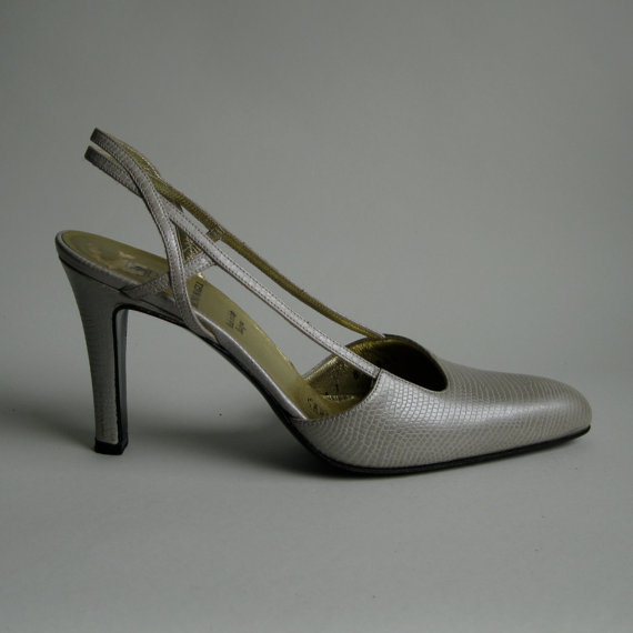 Mariage - Vintage 1980s Wedding Shoes - Grey Italian Leather - Bruno Magli Bridal Fashions