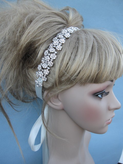 Wedding - Rhinestone bridal headband, wedding hair accessories, bridal headband rhinestone, bridal headband ribbon, crystal wedding headband