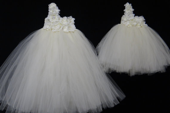 Wedding - Flower Girl Dress.... Ivory Flower Girl Dress.... Tulle Tutu Dress