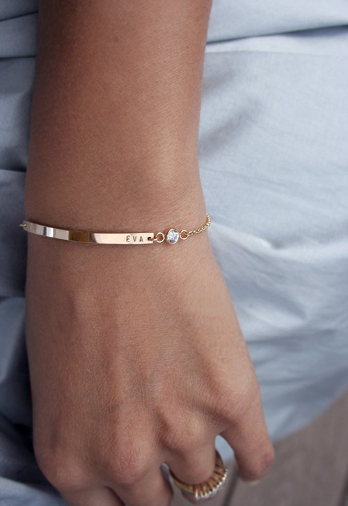 Mariage - CZ bracelet / Nameplate bracelet / Diamond CZ bracelet / Gold filled / Luca / Bridesmaid wedding favor / Name bar / New mom / Valentines Day