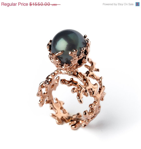 Wedding - ON SALE - ROSE Coral Tahitian Pearl Ring, Black Pearl Engagement Ring,  Rose Gold Pearl Engagement Ring, Rose Gold Engagement Ring