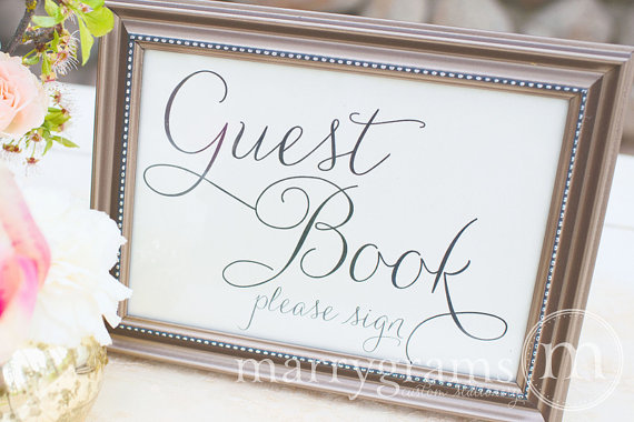 Wedding - Guest Book Table Card Sign - Wedding Reception Seating Signage - Matching Numbers Available in Chalkboard Script Style - SS01