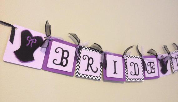 Свадьба - Purple Chevron Bridal Shower Banner- Bride to Be Banner - Lingerie Banner - Purple and Black Bride Decorations