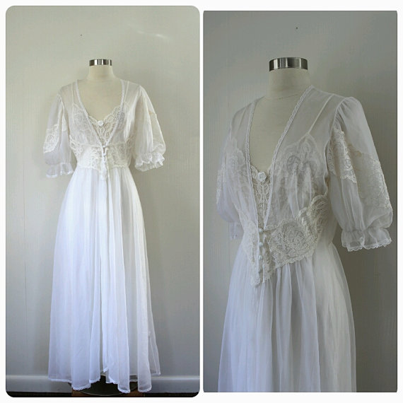 زفاف - Vintage, 2 piece Lingerie Set, Bridal Lingerie, White, lace, Corseted waist