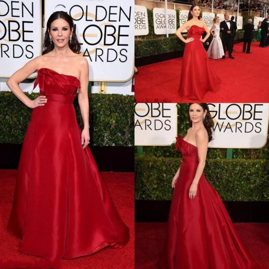Mariage - New Arrival Catherine Zeta-Jones 2015 Evening Dresses Celebrity Red Carpet Dresses 72th Golden Globe Award Red Strapless Satin Party Ball, $88.7 