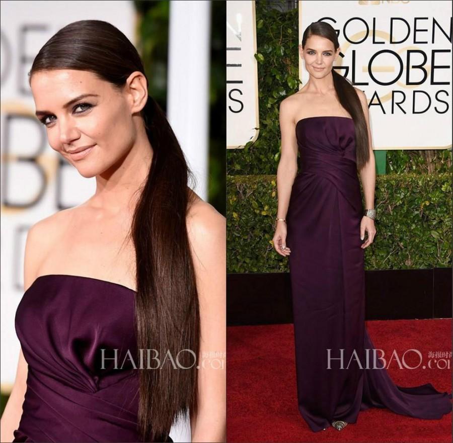 زفاف - Marchesa The 72th Annual Golden Globe Awards Evening Dresses Bateau Red Carpet Celebrity Dresses Pleated Grape Satin Strapless Sheath Train, $81.6 