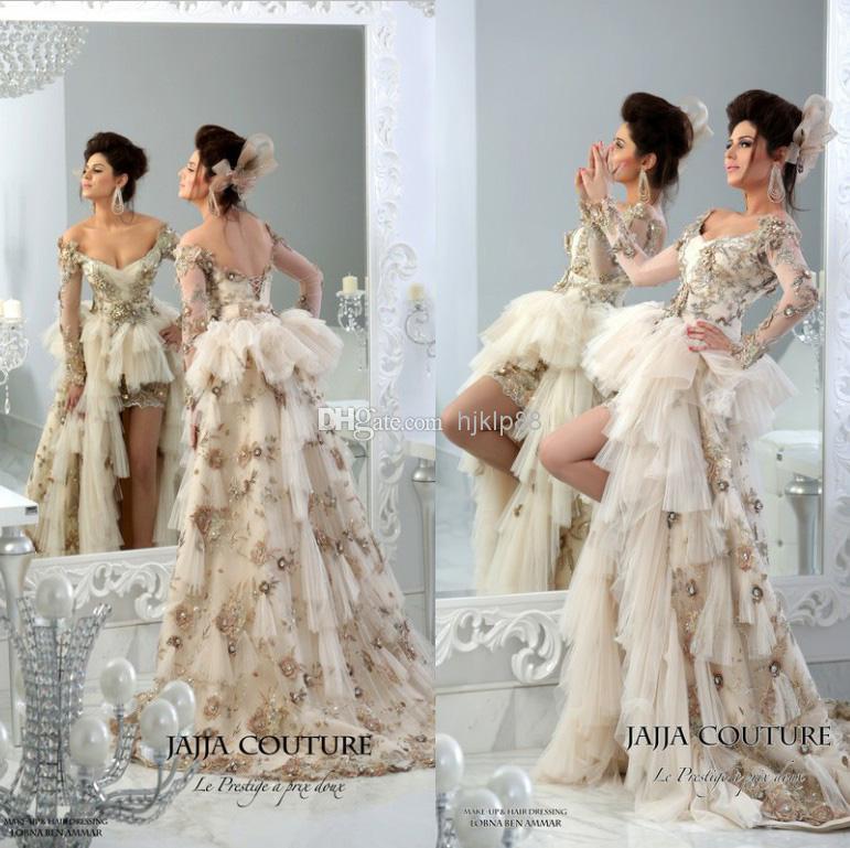 Wedding - 2014 JaJJa-couture Vintage Backless Wedding Dresses Sweetheart Sheer Long Sleeve Luxury Crystal Hi-Lo Wedding Dress Applique Bridal Gowns, $145.96 