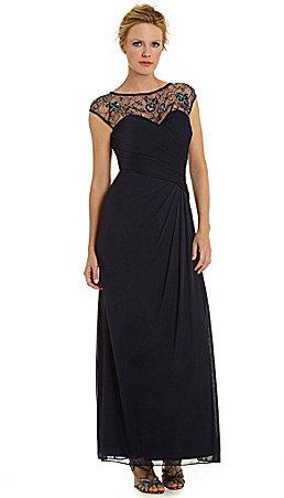 Mariage - Patra Illusion Beaded Cap-Sleeve Gown