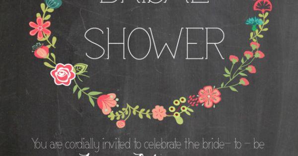 Hochzeit - Chalkboard & Floral Wreath Bridal Shower Invitation