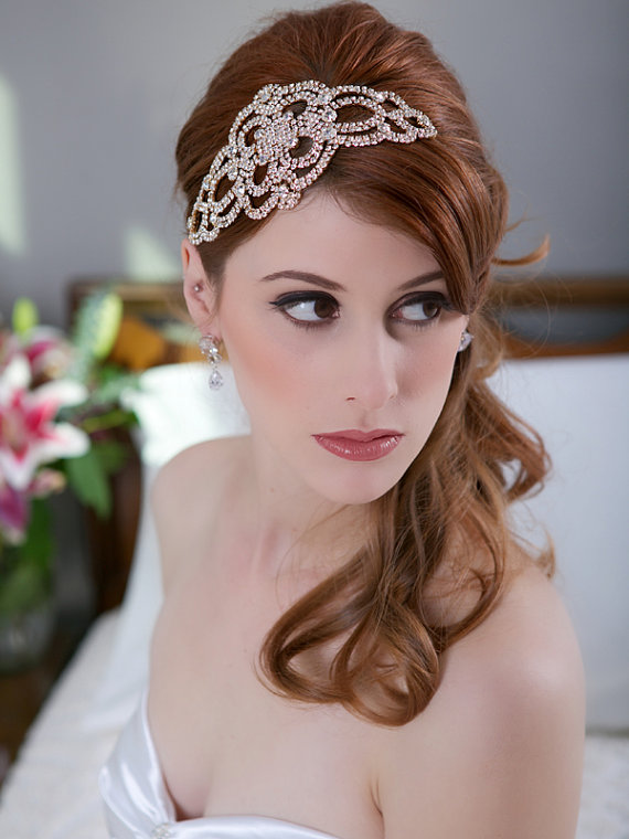 Свадьба - Rose Gold, Crystal Gold Headpiece, Silver Crystal Wedding Head piece, Art Deco Great Gatsby Crystal Bridal Hair Accessories, Rose Gold Comb