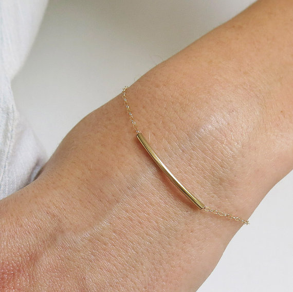 زفاف - curved bar bracelet, thin gold bracelet, gold bracelet, dainty gold bracelet, minimalist bracelet, bridesmaid bracelet, tube bracelet