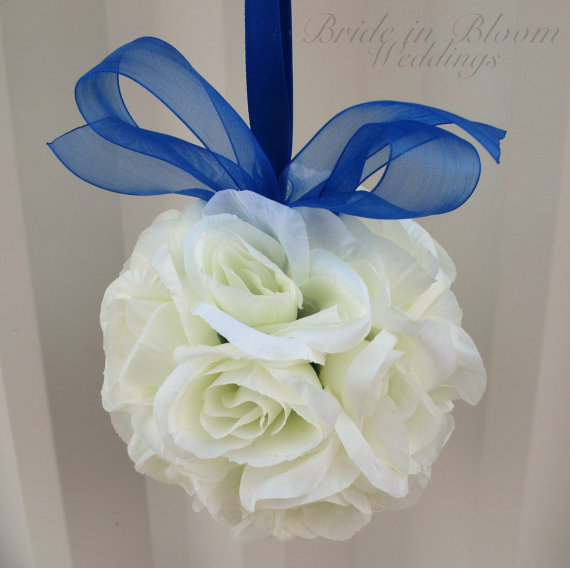 زفاف - Wedding flower balls pomander royal blue Wedding decorations Ceremony Aisle pew markers