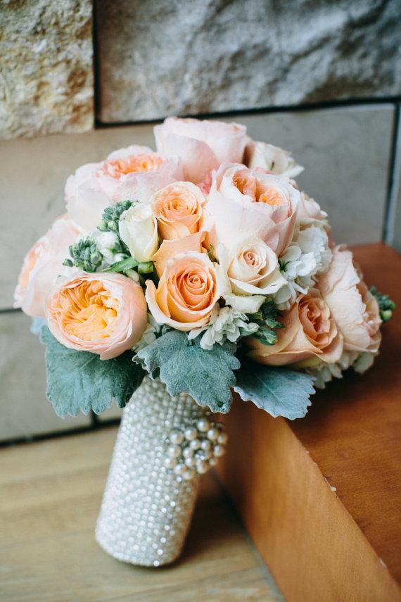 Hochzeit - Rhinestone & Pearl Bridal Bouquet Holder,, Rhinestone Bouquet Cuff
