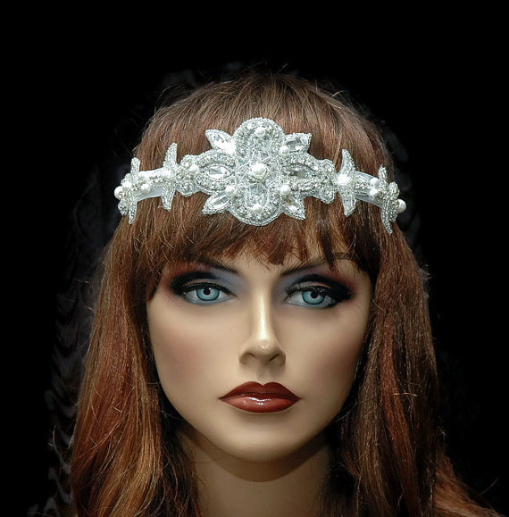 Свадьба - Crystal Headband, Wedding Hair Accessory, Bridal Lace Headband, Wedding Headpiece, Beaded Headband, Crystal 1920s Headpiece