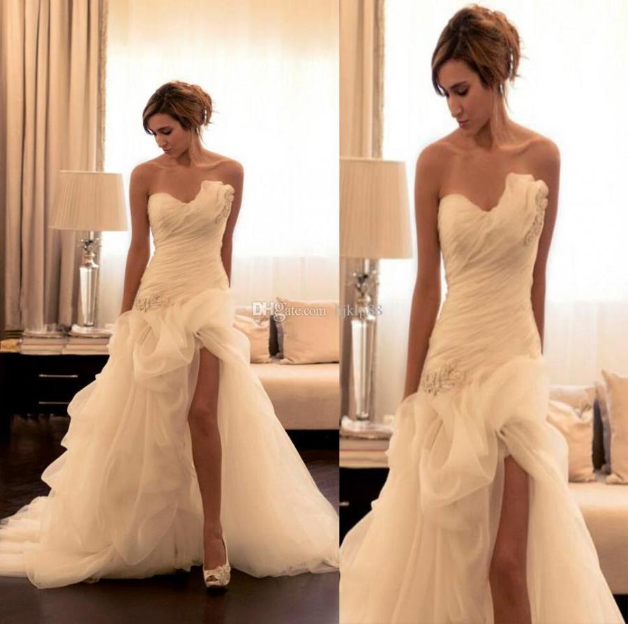 Свадьба - 2015 New Arrival Yasmine Yeya Sexy Split Front Mermaid Wedding Dresses Sweetheart Organza Bridal Gown Chapel Train Garden Wedding Dress, $141.37 