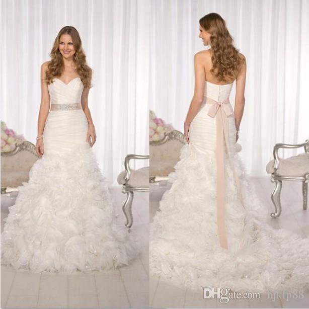 Wedding - 2014 Pearls Ruffled Mermaid Wedding Dresses Organza Sweetheart Beaded Sash Pleats Bridal Gown STYLE D1543 Online with $138.22/Piece on Hjklp88's Store 