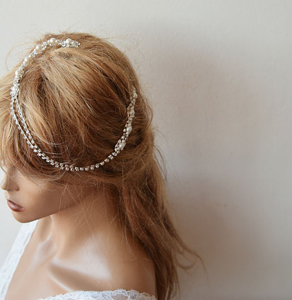 زفاف - Bridal Hair Accessory, Rhinestone and Pearl headband, Wedding headband, Bridal Headband