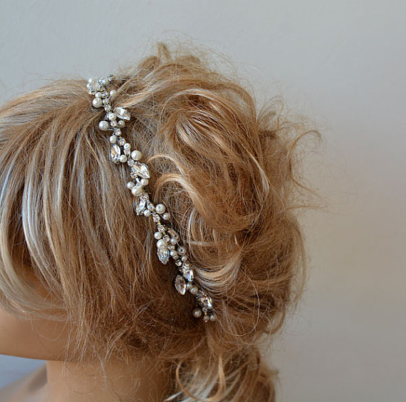 Hochzeit - Marriage Bridal Headband, Rhinestone and Pearl Tiara, Wedding Crown, Bridal Hair Accessory, Wedding hair Accessory