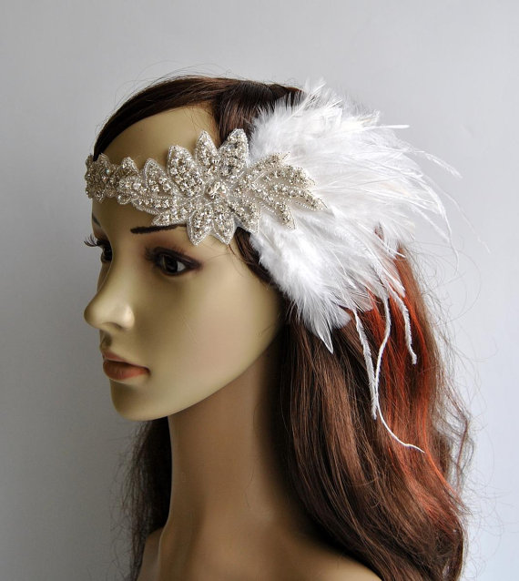 Свадьба - 1920's rhinestone flapper headband, Bridal Head Piece, 1920's Flapper, Great Gatsby, rhinestones Crystal ribbon Headband, wedding Headband