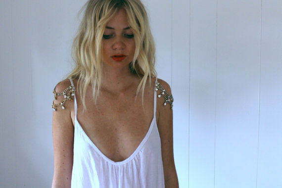 Mariage - Rhinestone Crystal Sleeve Hippie Wedding Dress