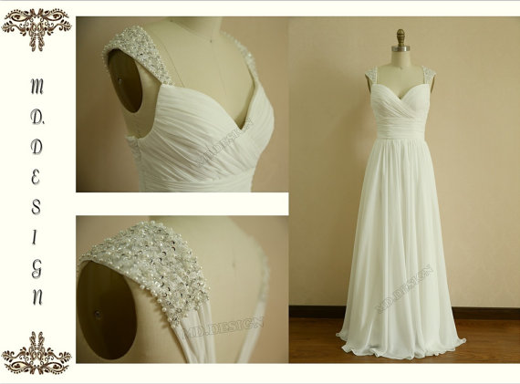 Mariage - Chiffon Wedding Dress/Bridesmaid dress/Prom Dress Beaded Cap Sleeves Dress