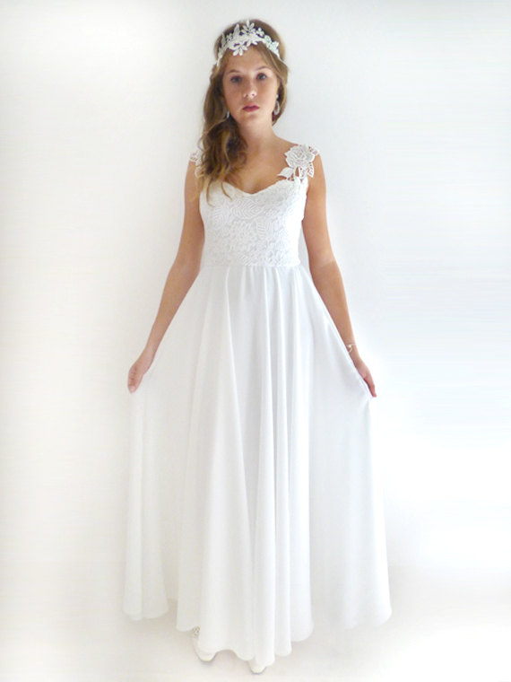 Wedding - Romantic vintage inspired wedding dress Custom made chiffon wedding gown Ivory lace wedding dress Bridal Gown : MONICA Aline Floral Dress