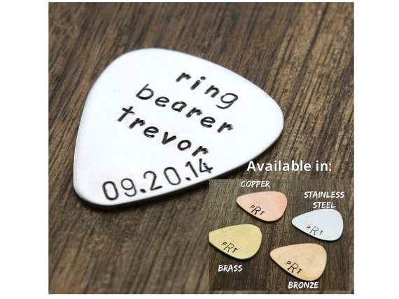 Hochzeit - Ring Bearer Gift Idea, Guitar Pick, Personalized Stainless Steel Guitar Pick with Date and Name, Wedding Party Gift,  Little Boy Gift