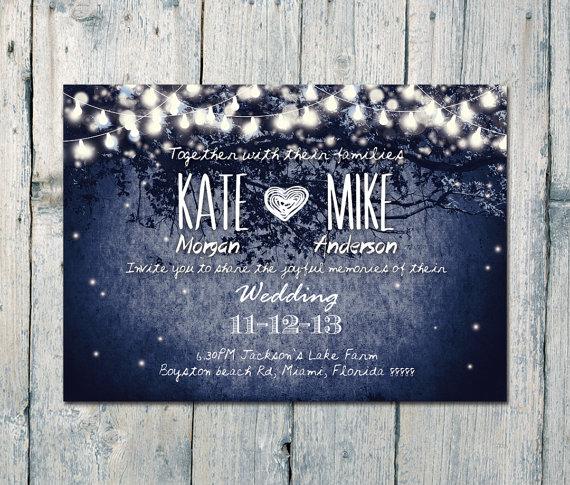 Wedding - Printed Card - 50-170 Sets - Navy - Romantic Garden and Night Light Wedding Invitation and Reply Card Set - Wedding Stationery - ID210N